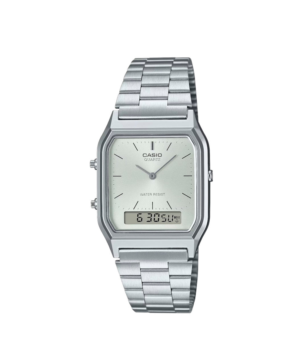 RELOJ CASIO VINTAGE AQ-230A-7AMQYDF -PLATEADO - Tiendas Casio TITEC