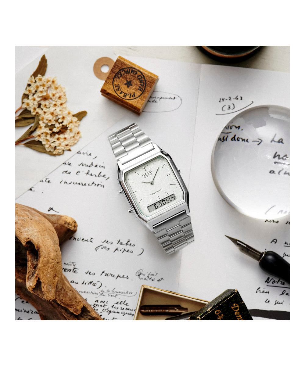 RELOJ CASIO VINTAGE AQ-230A-7AMQYDF -PLATEADO - Tiendas Casio TITEC