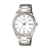 Reloj Casio MTP-1302D-7A1VDF para hombre de acero con cierre desplegable blanco