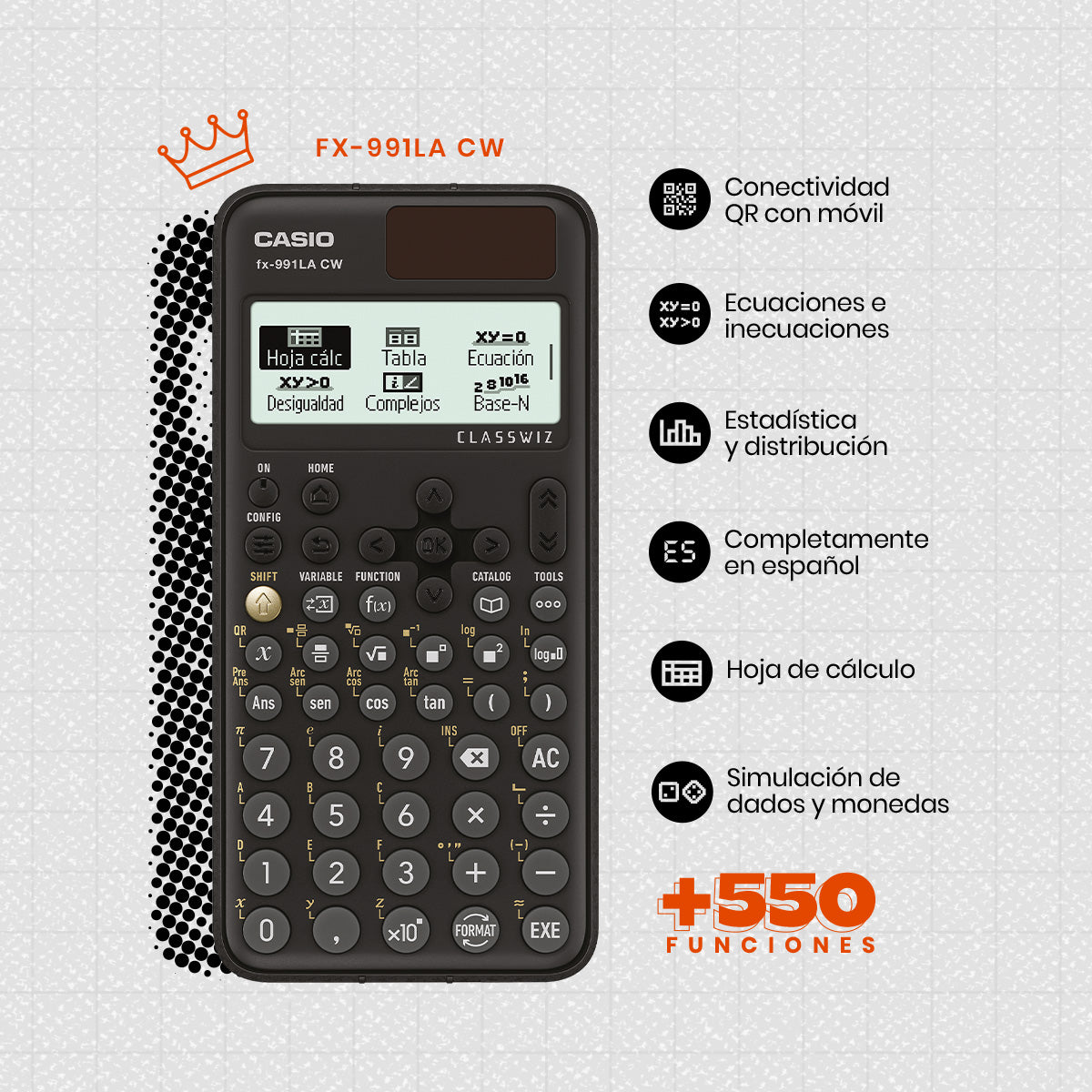 CALCULADORA CASIO ESCUELA Y UNIVERSIDAD FX-991LACW-W-DT -NEGRA - Tiendas Casio TITEC