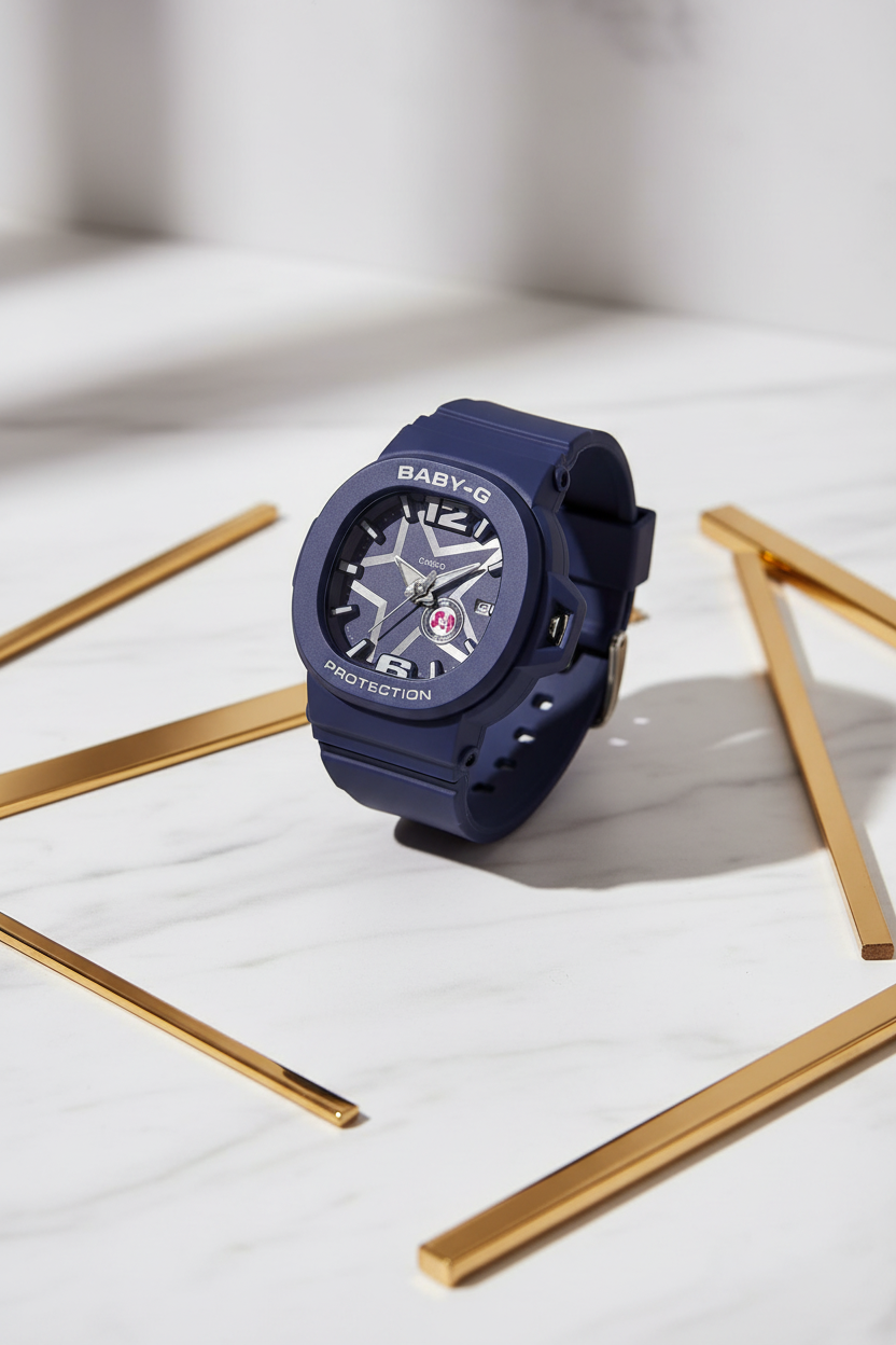 Reloj Casio Baby-G BGA-10D-2A1DR sobre mármol blanco